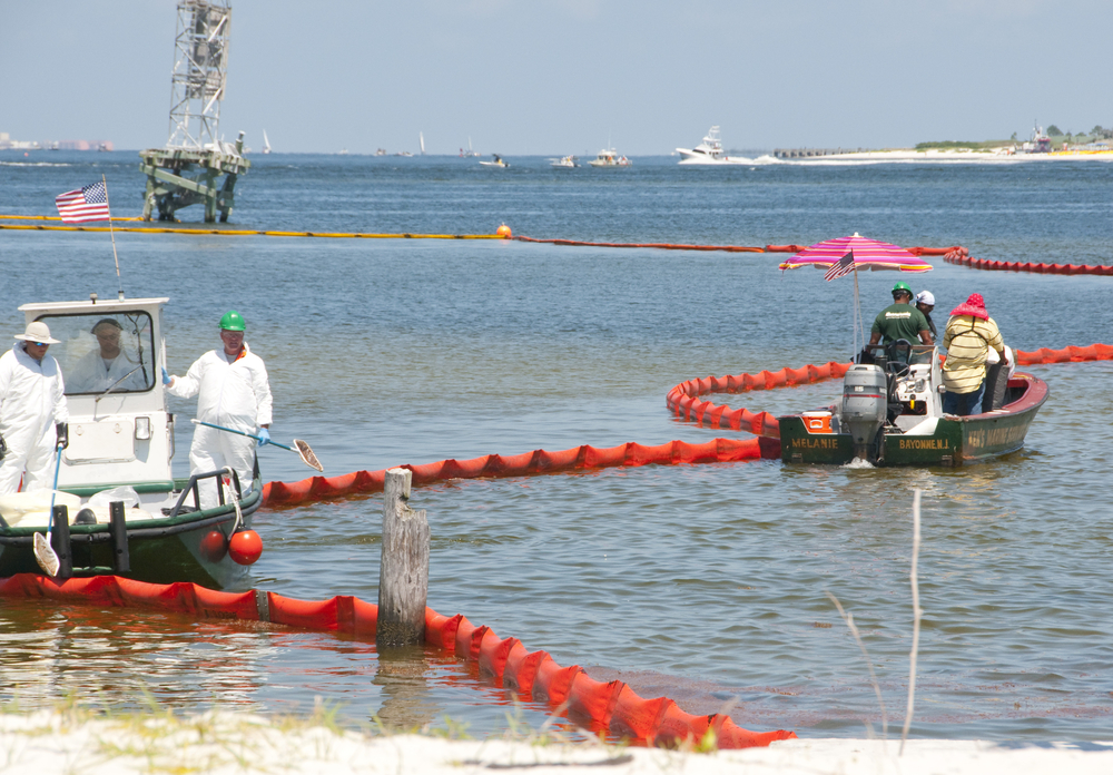 oil spill cleanup in progress