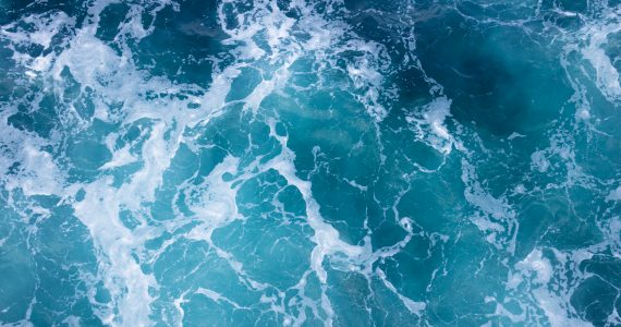 An overhead view of churning water.
