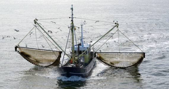 trawling boat with nets out