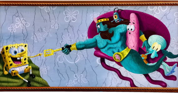 a funny painting of spongebob and other characters