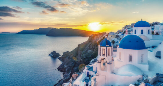 an aerial view of greek waters from santorini island