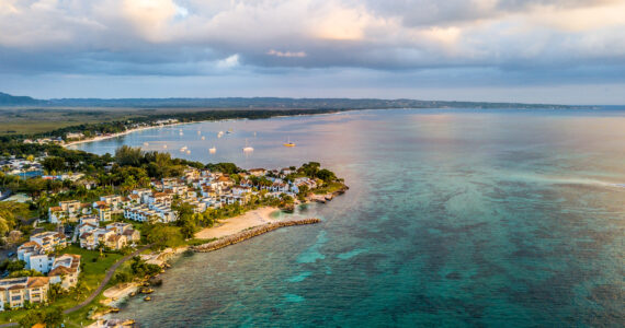 an aerial view of jamaica and the surrounding waters