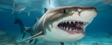a rendering of a tiger shark swimming underwater
