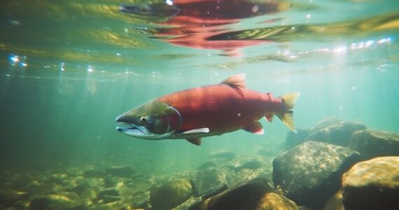 rendering of a sockeye salmon underwater