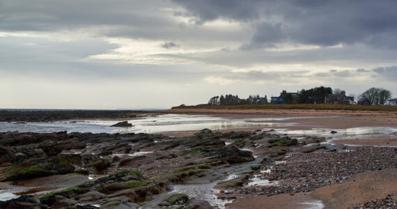a rocky beach at slack tide