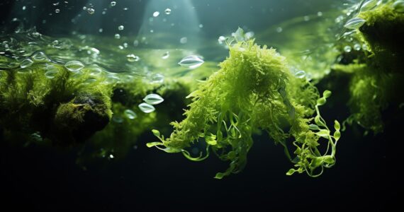 a shot of green algae underwater