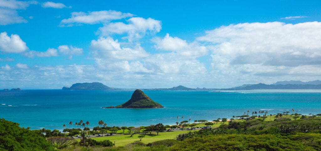 a view of the hawaiian islands from a hill