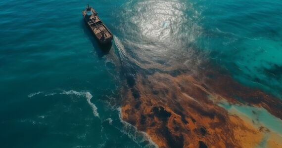 a ship leaking oil in the ocean