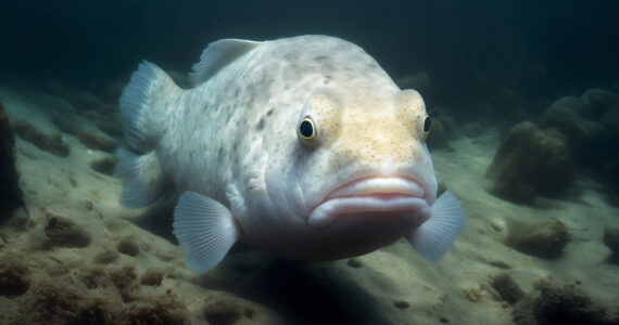 a rednering of what a blobfish looks like underwater