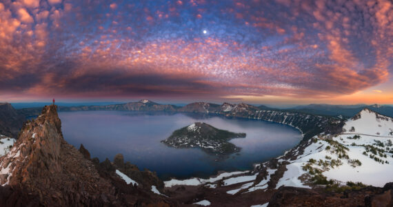 a view of crater lake at night