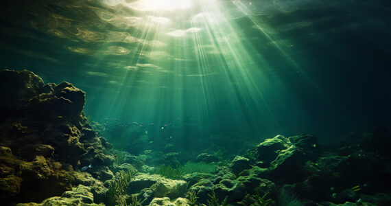 a view underwater of sunlight