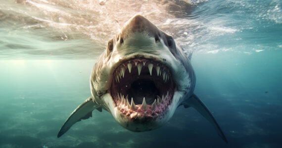 a rendering of a shark with massive teeth