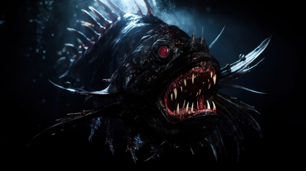 a rendering of a vicious deep sea creature