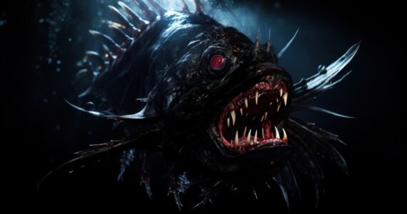 a rendering of a vicious deep sea creature