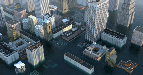 rendering of a flooded metropolis