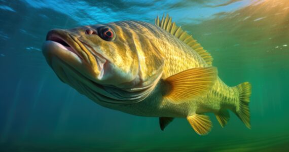 rendering of a massive largemouth bass underwater