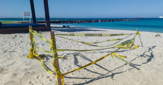 a sea turtle nest cordoned off at a beach