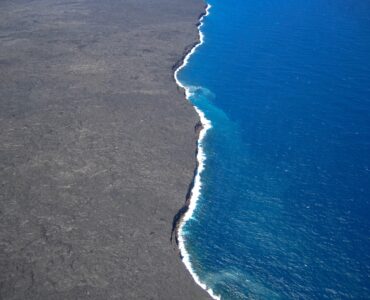 a newly formed volcanic island in the ocean