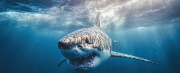 rendering of a great white shark in the ocean