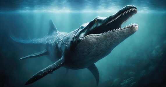 a rendering of a mosasaur in the ocean
