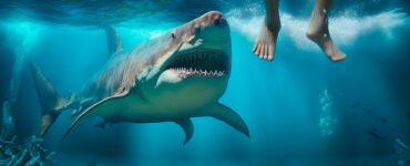 a shark about to attack a person in the water