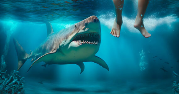 a shark about to attack a person in the water