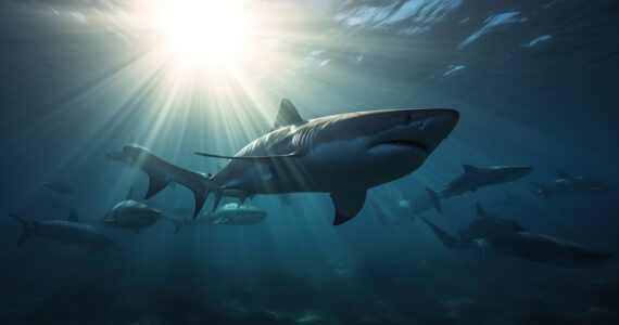 a shark swimming in lake eerie, AI rendering