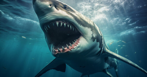 a rendering of a shark in the water