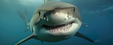 a rendering of a great white shark up close