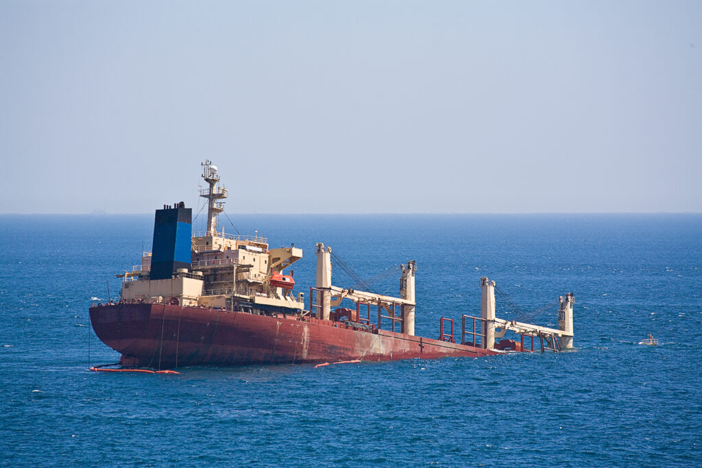 a sinking ship in the ocean