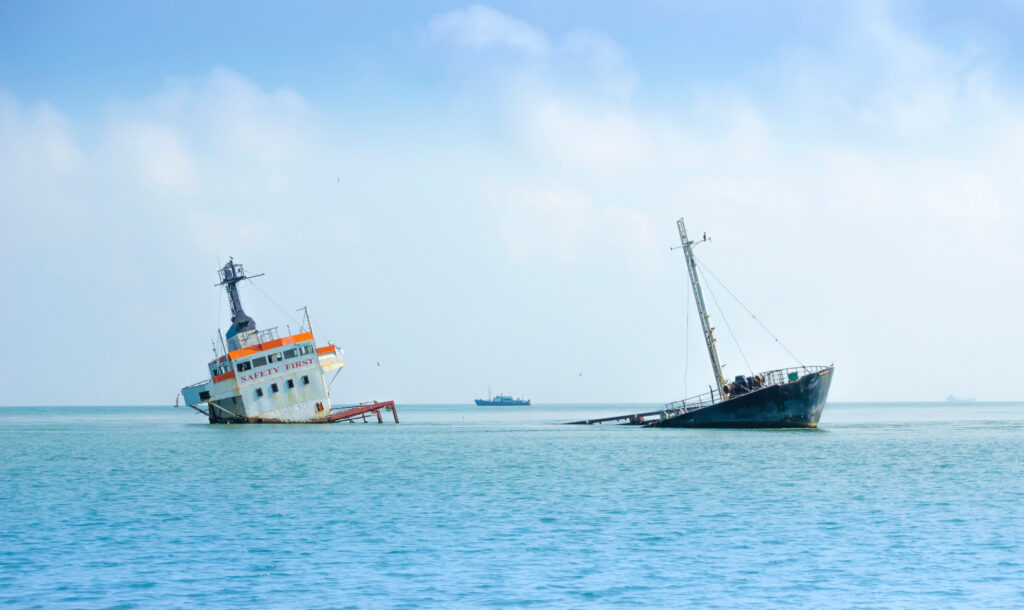 a ship sinking in the ocean