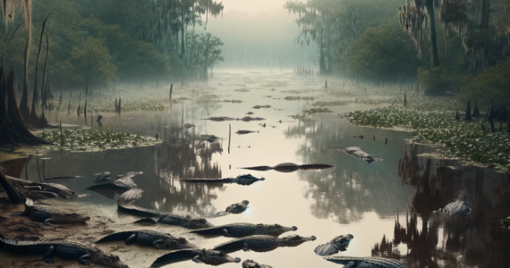rendering of the most alligator infested lake in mississippi
