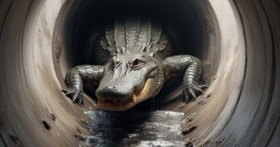 an alligator in a sewer pipe