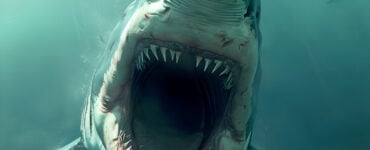 rendering of a great white shark with its mouth open