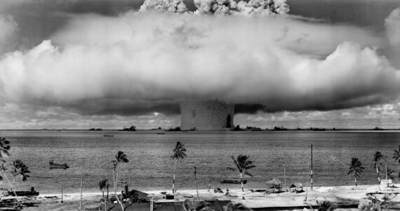 a nuclear bomb test in bikini atoll