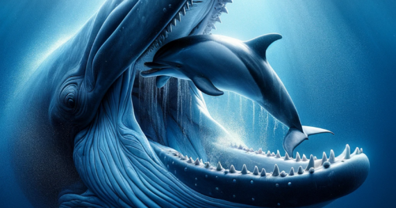 a whale trying to eat a dolphin