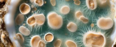 AI rendering of an oyster infected with lots of bacteria