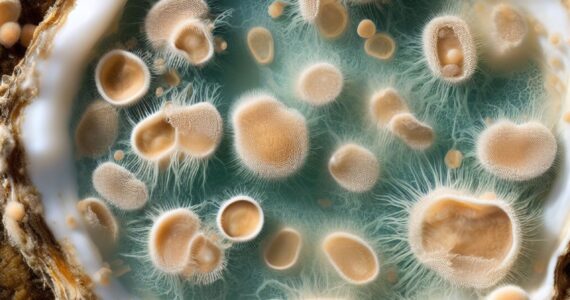 AI rendering of an oyster infected with lots of bacteria
