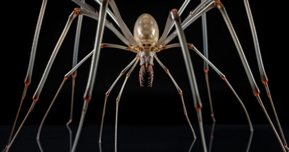 a giant spider up close on a black background