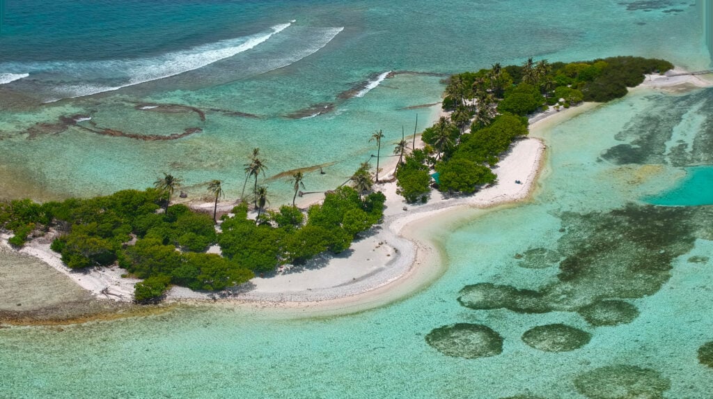 view of an island where nuclear bombs were tested