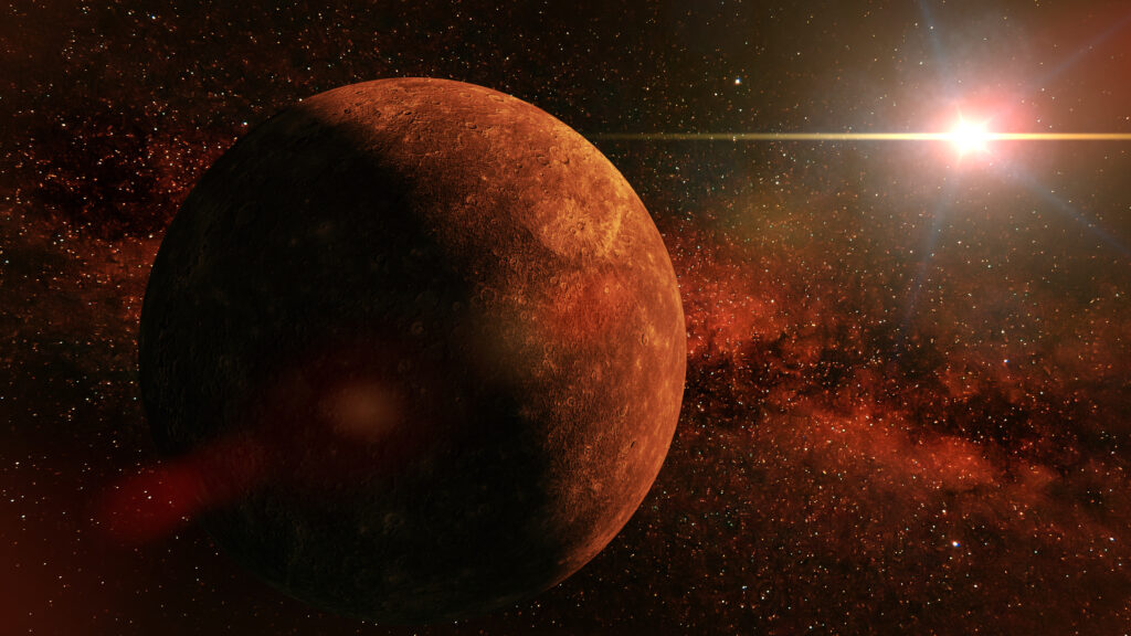 mercury in space with the sun behind it