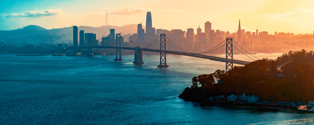 Aerial view of the Bay Bridge in San Francisco, CA