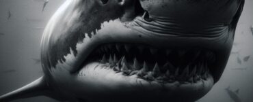 black and white rendering of a shark in the delaware river