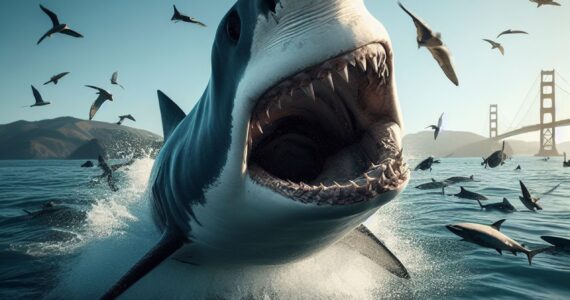 shark leaping out of the water in san francisco bay