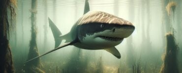 a shark swimming in a swamp