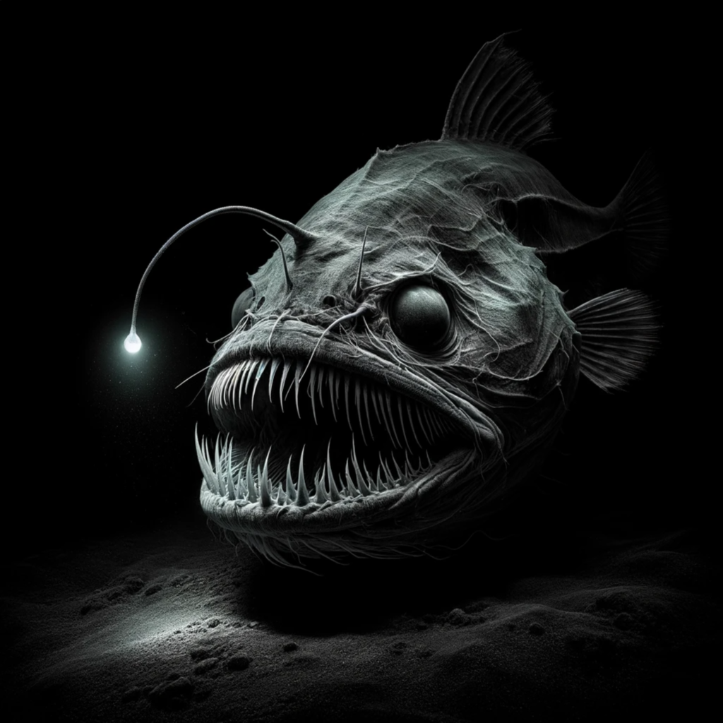 a scary anglerfish deep underwater