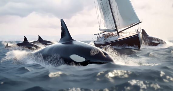killer whales attacking a boat