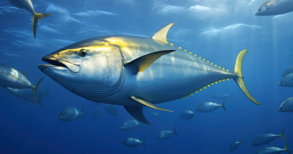 rendering of a yellowfin tuna in the ocean