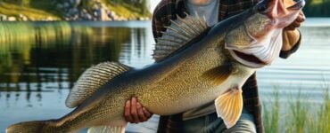 a fisherman holding a world record walleye
