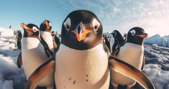 flock of penguins close up